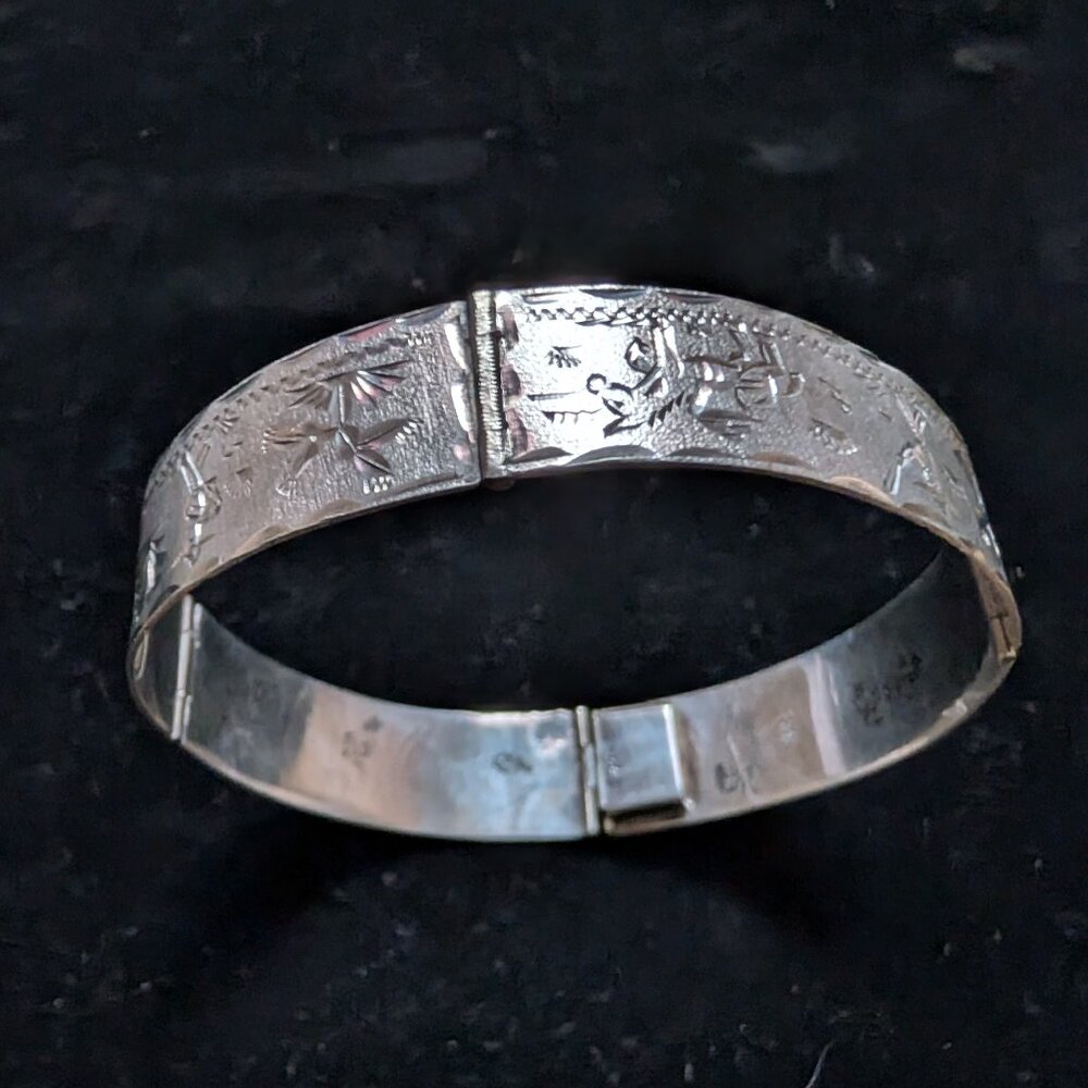 Women's Vintage Sterling Silver Etched Bracelet Mexico